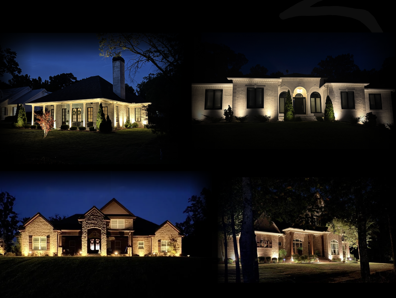 Portfolio of homes beautifully lit with professional landscape lighting